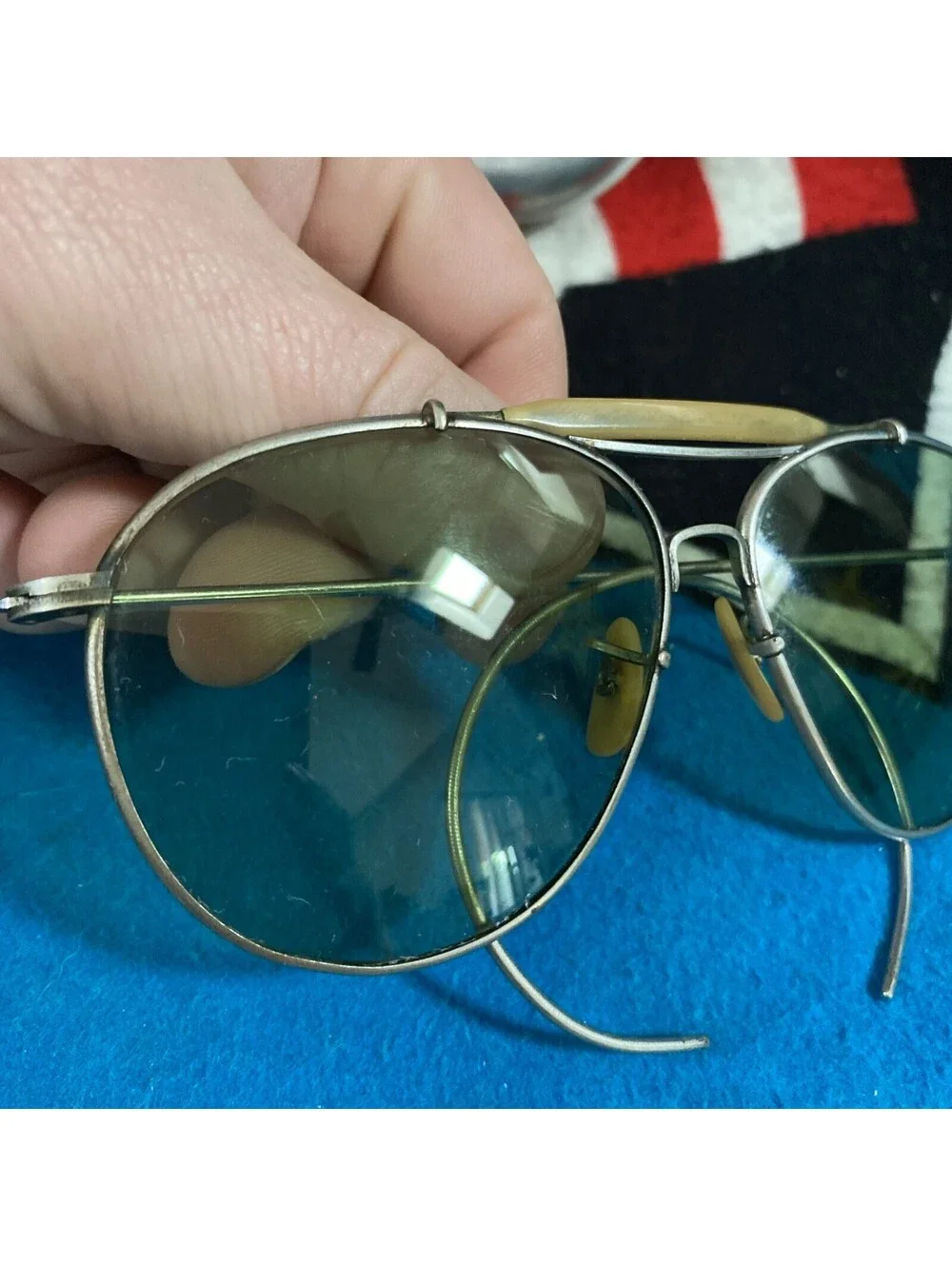 USA Vintage Aviator WWII Bausch & Lomb Army Navy Sunglasses Engraved Case Pilot